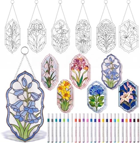 30 Pcs Suncatchers Crafts Kit DIY Paint Art, Floral Frame by Humyoun