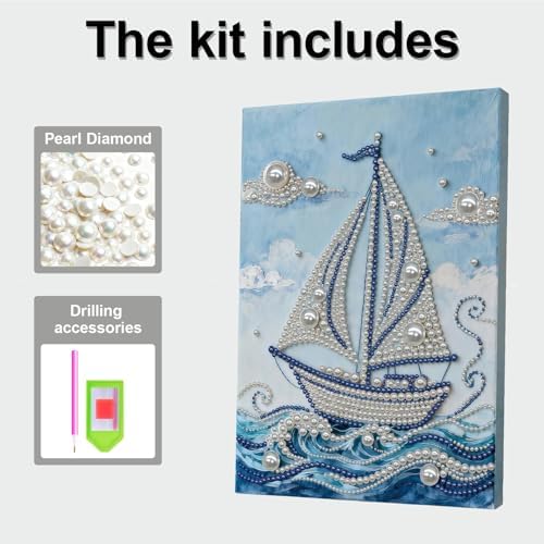 LQCrafK DIY Pearl Art Painting Handcraft Kit for Adults Beginners, Creative Design, Healing Stress-Relieving Home Wall Decoration, with Framed Painting and Tools-Sailboat-2 - Image 7