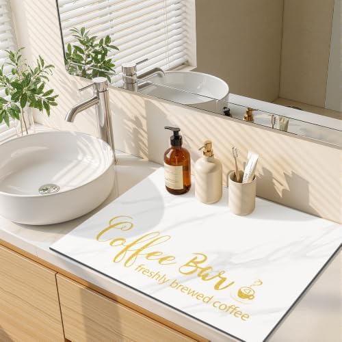 Findosom Dish Drying Mat, 18" x 24" Super Absorbent & Hide Stain Coffee Mat, Cuttable Drying Mat for Kitchen Counter, Coffee Bar Accessories, Under Dish Rack, Coffee Maker, Espresso Machine, White - Image 7