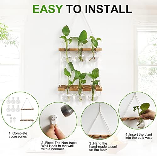 Renmxj Plant Propagation Station Wall Hanging with 2 Tiered Wooden Stand - Image 3