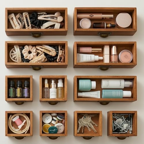 56-Drawer Apothecary Cabinet, Stackable & Modular Vintage Library Card Catalog Organizer, Solid Wood Storage Box with Brass Pulls & Label Holders for Trading Cards, Beads, Stickers & Hardware - Image 4