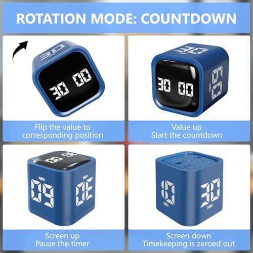 GuDoQi Multi-Function Cube Timer, 5/10/30/60 Min & Custom Count Down, Included Pause & Resume Feature, Silent, Vibrate & Adjustable Sound Alarm for Productivity in Tasks,Study & Kitchen, Classic Blue - Image 3