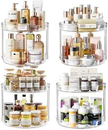 LAMU 4 Pack 10.6'' 2-Tier Lazy Susan Turntable Organizer Rotating Spice Rack Organization for Cabinet, Kitchen, Pantry, Countertop, Bathroom, Vanity, Makeup Organizer, Clear by YourHome-OrganizationHelper