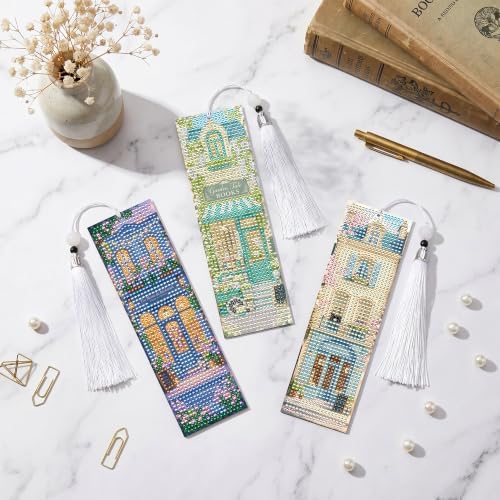 8 Pack Diamond Painting Bookmark of Bookshore Theme with Tassel - Image 6