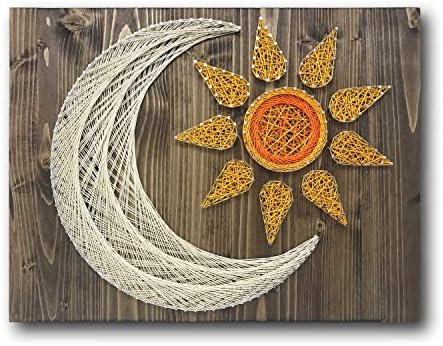String of the Art Sun and Moon String Art Kit, American Made DIY Craft Kit for Adults, Stained Pine Wood (16" x 12"), Embroidery Floss, Beginner to Advanced Crafters, Craft a Handmade Gift by StringoftheArt