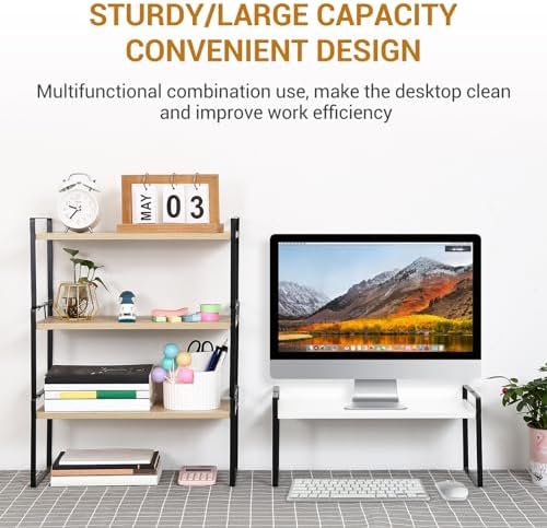 YGYQZ Desk Shelf Organizer for Top of Desk, 1-Tier Desktop Bookshelf, Black & White - Image 4