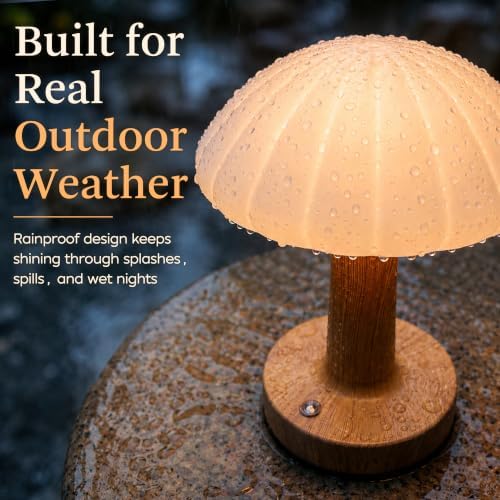 Outdoor Table Lamp, Mushroom Shape, Rechargeable, Waterproof - Image 2