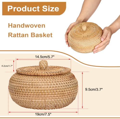Hipiwe Handwoven Rattan Basket Round Round Wicker Storage Box - Image 3
