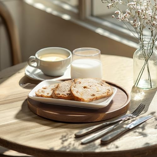 10 Inch Acacia Wood Round Tray, Wooden Decorative Coffee Table Tray Centerpiece Candle Holder for Farmhouse Kitchen Dining Room Home Bathroom Decor Coffee Table Decor and Accessories - Image 6