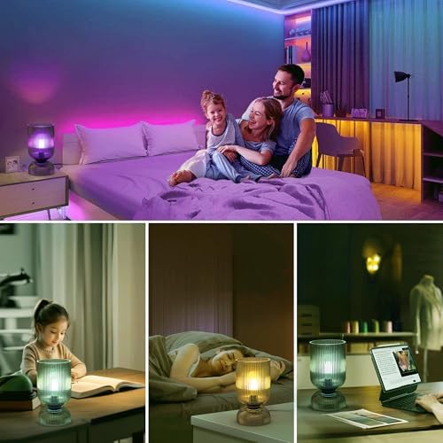 Modern RGB Glass Table Lamp with Remote，Color Changing Bedside Lamp with Green Glass Shade, 16 Colors, On/Off Cord Switch, Nightstand Lamp for Bedroom, Living Room, Office,Bulb Included - Image 5