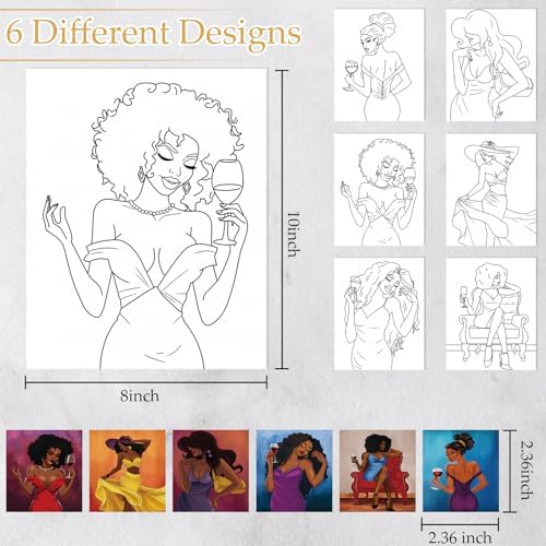 Dinifee 6 Pack Pre Drawn Canvas for Painting Pre Printed Canvas Kit 8 x 10 Inch Stretched Cotton Paint and Sip Set for Adults Couple Party Graduation Summer Date Night(Charming Lady) - Image 3