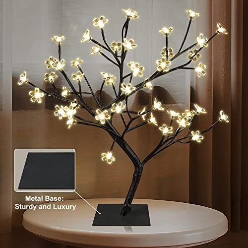 LIGHTSHARE 18 Inch Cherry Blossom Bonsai Tree, 48 LED Lights, 24V UL Listed Adapter Included, Metal Base, Warm White Lights, Ideal as Night Lights, Home Gift Idea - Image 3