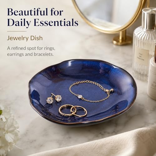 Blue Ceramic Decorative Bowl –8.3" Small Trinket Dish, Fruit Bowl, Candy Dish, Key Bowl for Entryway Table, Jewelry & Ring Dish, Porcelain Catchall Dish for Kitchen, Bedside, Living Room Home Decor - Image 5