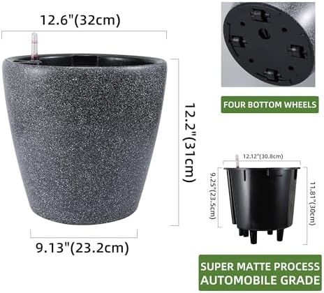 Dexceder 13x12 Self Watering Planter with Wheels (Stone Matte) - Image 3