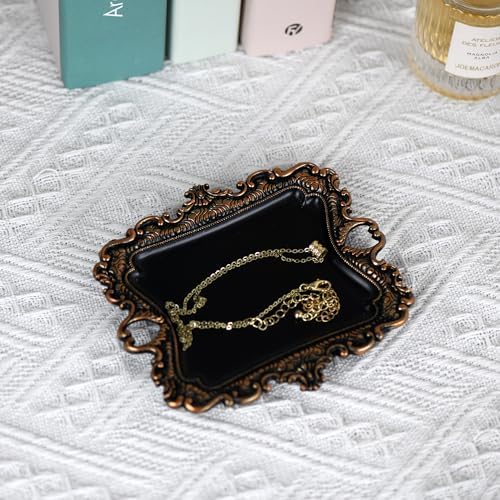 Ring Holder Jewelry Dish, Vintage Black and Godl Trinket Tray for Rings,Wedding Gift for Women (1, Black) - Image 3
