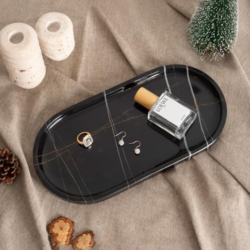 Koville Natural Black Marble Tray, 12"x6" Decorative Tray for Countertop, Catchall for Perfume, Candles, Jewelry Dish - Image 2