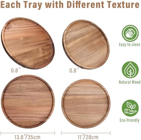 Round Wooden Serving Tray, 13.8 Inch Acacia Decorative Tray - Image 3