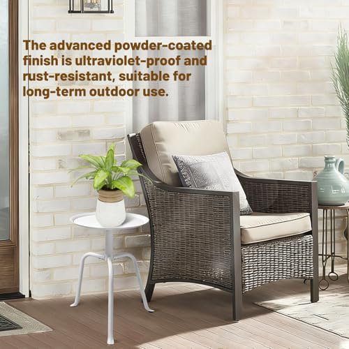 Plant Stand Indoor Outdoor, 11'' Round Black Mid Century Single Plant Table, 3-Leg Small Metal Plant Holders Flower Pot Stand, Modern Round Small Side End Table with Raised Design (White) - Image 7