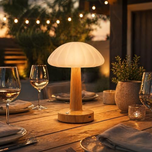Outdoor Table Lamp, Mushroom Shape, Rechargeable, Waterproof by Solady