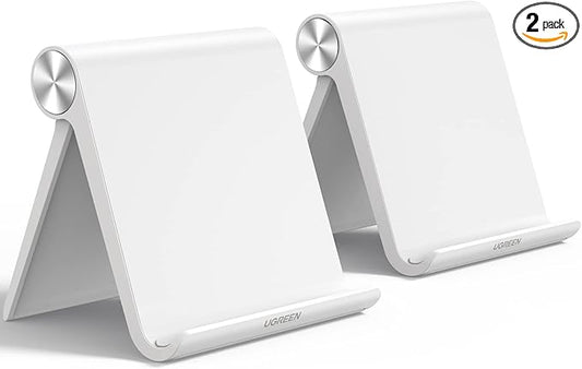 UGREEN Tablet Stand Holder for Desk 2 Pack Stand Compatible with iPad 10.2 11 Inch 9.7 Pro Mini 6 5 4 3, Desktop Portable Phone Holder Adjustable Home Office Accessories, White