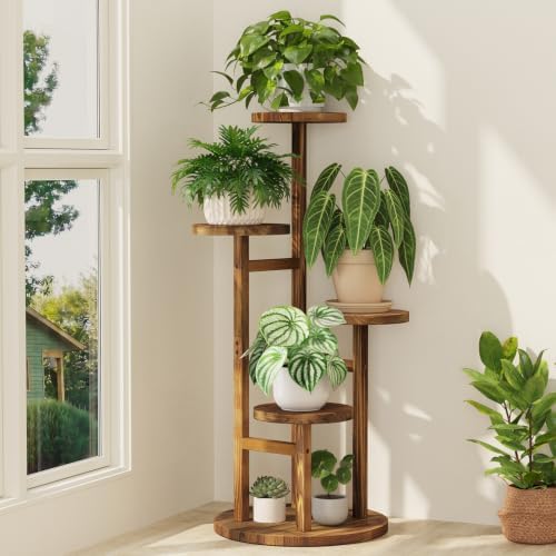 iDavosic.ly 4 Tier Wood Plant Stand Indoor Outdoor Corner Tall Shelf, Brown by iDavosicly