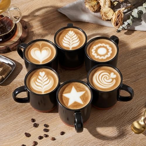E-far Ceramic Coffee Mug Set of 6, 12oz Modern Coffee Cups, Matte Black - Image 4