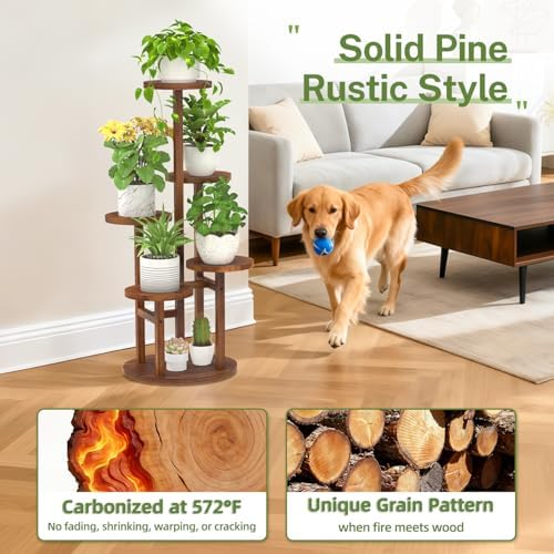 iDavosic.ly 5 Tier Wood Plant Stand Indoor Corner with Grow Light, Brown - Image 6