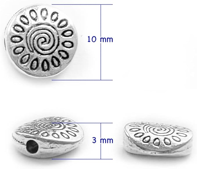Tibetan Silver Spacer Beads - Flat Beads for Jewelry Making Kit, Bulk 67pcs, 10mm