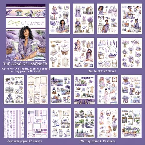 Snycler Sticker Book - 20 Sheets Vintage PET Stickers for Scrapbooking, Junk Journaling, Ephemera, and Decorative Crafts-Song of Lavender - Image 6