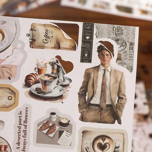 Pre-Cut Washi Sticker Book with 500+ Scrapbooking Stickers and 20 A5 Scrapbook Papers, Aesthetic Coffee and People Stickers for Journaling, Junk Journal Supplies for Adults Card Making, Art Crafts - Image 4