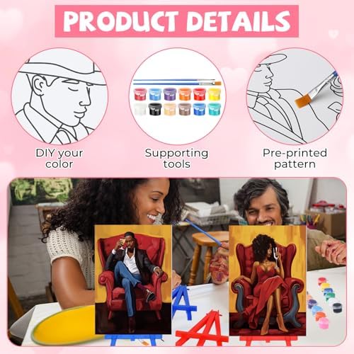 Blosssound 10 Set Pre Printed Canvas Pre Drawn Canvas Painting with Easel Kits 5" x 7" Outline Painting Panels for Beginners, DIY Craft Project, Party Favor, Home Decors(Couple) - Image 3