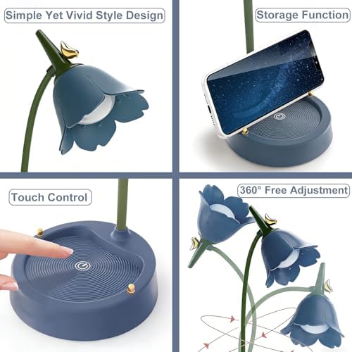 magical JD LED Desk Lamp Cordless Table Light Adjustable Gooseneck Dimmable Touch Rechargeable Battery Eye-Caring Night Light for Kids, Mini Cute Lamp for College Dorm Bedroom Reading (Blue) - Image 5