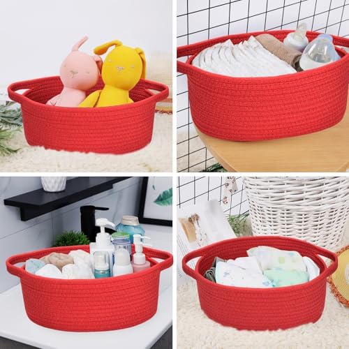 ABenkle Small Basket with Handles, Boho Decorative Rope Woven Dog Cat Toy Storage Bin Shelf Storage Organizer, Easter Christmas Gift Basket, 12"x8"x5" - Image 4