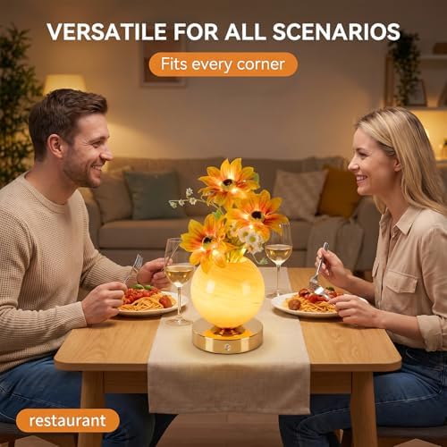 Sunflower Lamp – Rechargeable Wireless Touch-Control Dimmable Faux Flower Desk Light, LED Glass Planet Vase Night Light, Kitchen Bedroom Office Decor, Housewarming Gift Women and Mom - Image 6