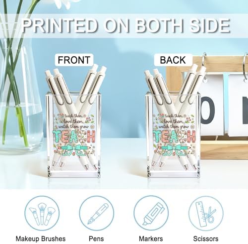 Teach Them Love Them Watch Them Acrylic Cosmetic Pencil Holder Cup, Floral Books Pen Holder for Home Office Desk Accessories for Teacher, Pen Organizer, Funny Teacher Work Gifts, Teach Present - Image 3