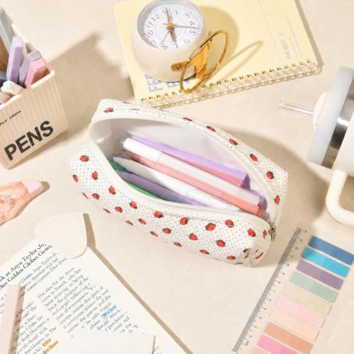 22Pcs Book Annotation Kit Aesthetic Pencil Case with Supplies School Annotation Supplies Gel Pen Transparent Sticky Note Taking Bible Study College Stationery Supplie (White Strawberry Dot) - Image 7