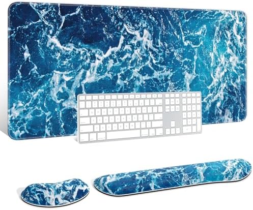 Auhoahsil Large Mouse Pad with Wrist Rests for Keyboard & Mouse, Thick Soft Ergonomic Memory Foam Wrist Supports, Big & Long Desk Mat 35.5 x 15.7 in, for Office Gaming Computer, Beautiful Ocean by Auhoahsil