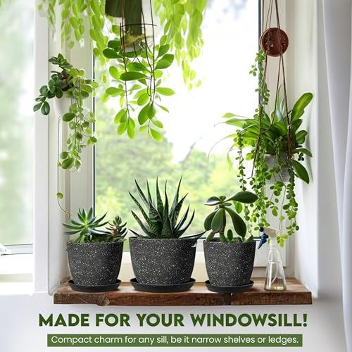 Plant Pots Indoor with Drainage 5 Pack Multi-Size Planters Set Spotty Black - Image 6