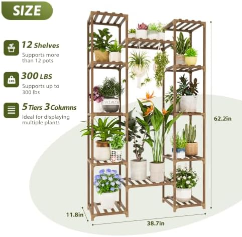 GENTINGBRO Plant Stand with Grow Lights for Indoor Plants 62.2'' Tall Plant Shelves - Image 2