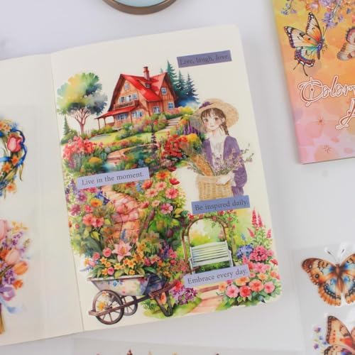 30 Sheets Precut Colorful Garden Landscape Stickers Book for Junk Journal Supplies, Transparent PET Stickers for Journaling, Scrapbooking, Bujo, Collage, Card Making - Image 4
