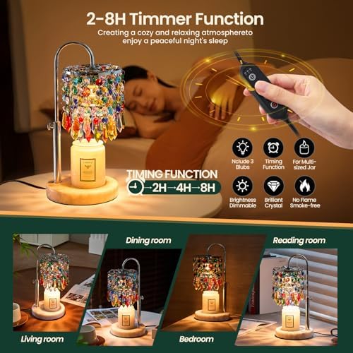 Candle Warmer Lamp with Timer Dimmer and 3 Bulbs, Lamp Candle Warmer with Marble Base,Wax Melt Warmer for Jar Candles, Birthday Gifts for Women Mom, House Warming Gifts New Home Decor (multicolor) - Image 5