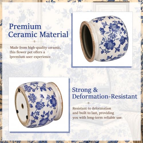 Vintage Planter, Chinoiserie Ceramic Plant Pot with Drainage Hole - Image 3