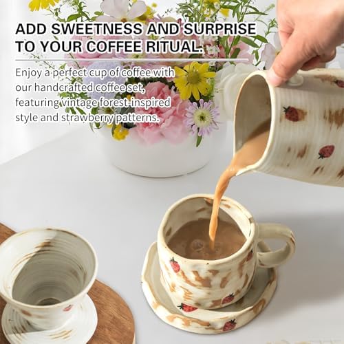 Handcrafted Pour Over Coffee Maker Set with Coffee Cup with Strawberry Pattern 20 Count Paper Filter V60 Drip Coffee Maker 20 oz Coffee Dripper (Strawberry) - Image 4