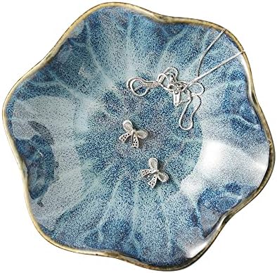 Mecaikru Ceramic Ring Dish, Flower Jewelry Tray with Kiln Glaze Finish by Mecaikru