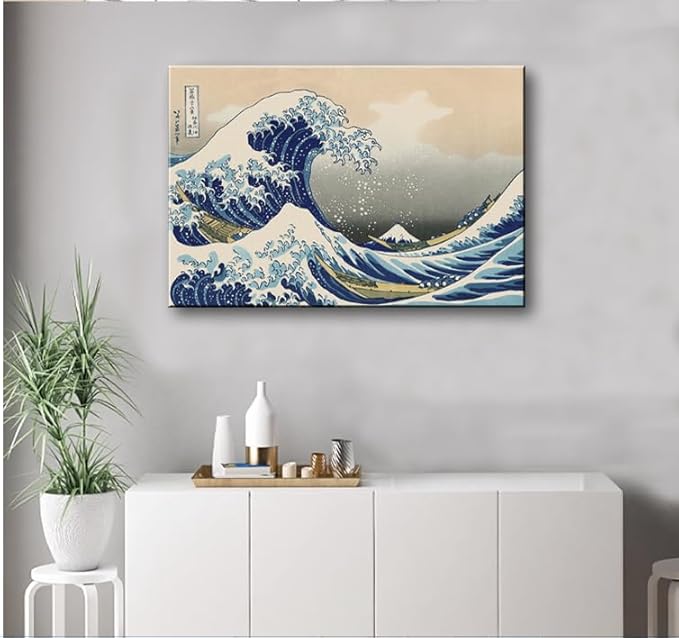 The Great Wave off Kanagawa by Katsushika Hoki. Canvas Wall Art Abstract Seascape Pictures Paintings for Living Room Home Decorations Large Modern Stretched and Framed Sea Art