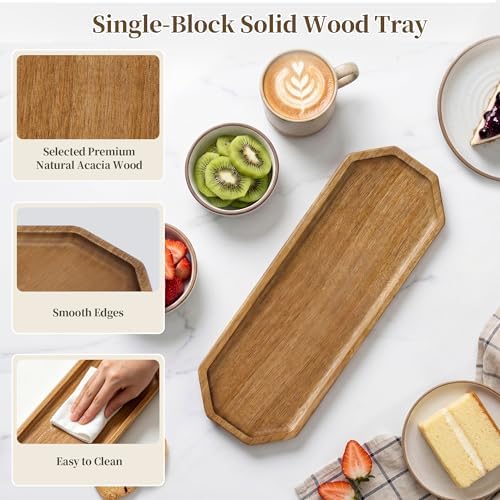 Small Wooden Tray | Acacia Wood Tray for Vanity, Bathroom Counter, Coffee Table & Toilet | Perfect for Jewelry, Remote, Perfumes & Catch All | Mini Charcuterie Board Serving Platter (Octagon) - Image 3