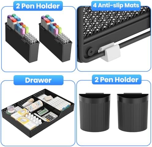OPNICE Desk Organizer, 6-Tier Desktop File Organizer with Drawer and Pen Holders, Office Desk Accessories, File Sorters, Workspace Organizers for Office Supplies(Black) - Image 2