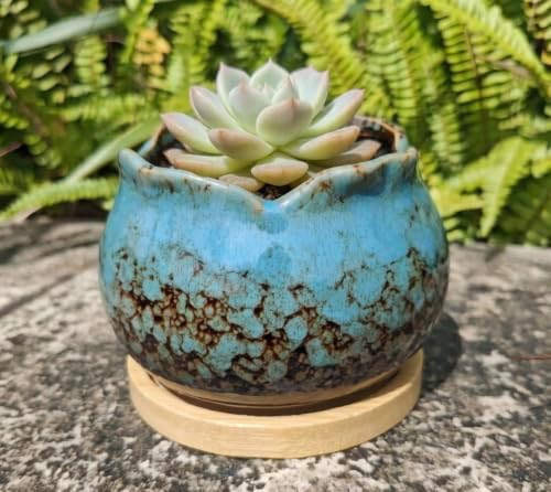 Cute 4" Round Ceramic Home Garden Decoration Succulent Cactus Flower Pots Container -Plant Not Included，Blue - Image 3