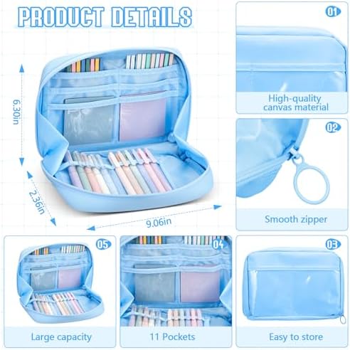 Trandraft 135 Pcs Book Annotation Kit with Pencil Case, 12 Pastel Highlighters, 11 Gel Pens, Fine Marker, 300 Transparent Sticky Notes, 2640 Index Tabs, Bible Study Supplies Kit(Kawaii,Blue) - Image 5