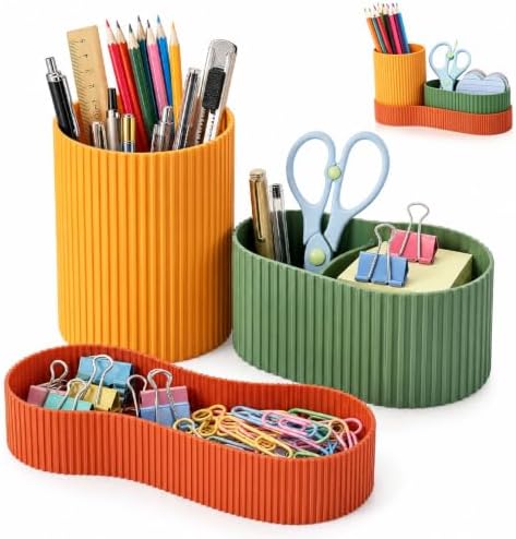 Junkin 3 Pcs Aesthetic Desk Accessories Set Plastic Pencil Holder by Junkin